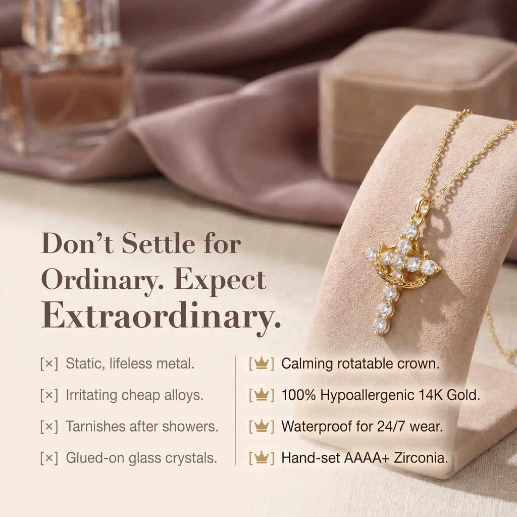 csandiva™ 14K Gold Rotatable Crown Cross Necklace - Discreet Anxiety Relief & Elegant Faith Jewelry | Claim 90% OFF Today🔥