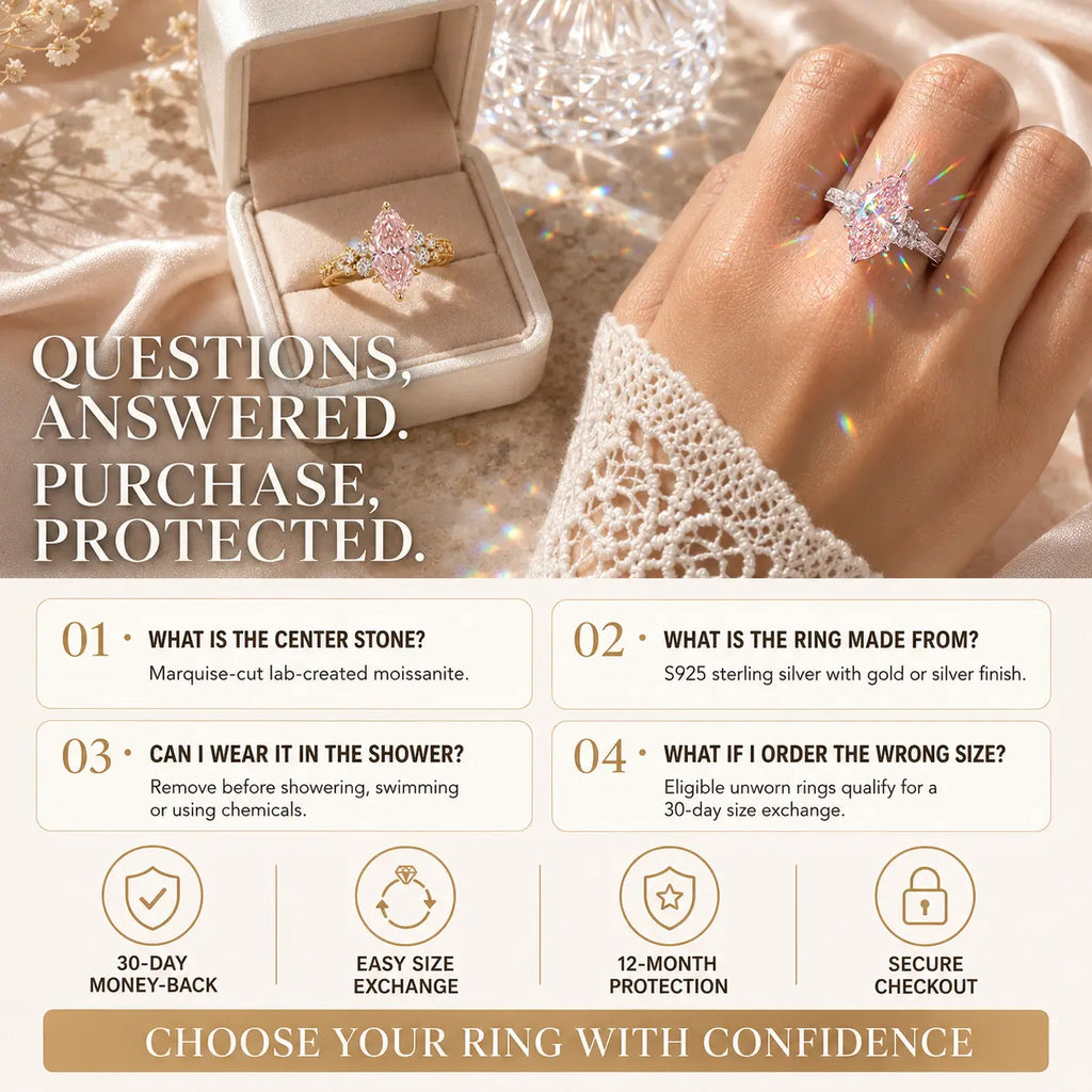 The Marquise Bloom Vintage Moissanite Ring — A Finger-Flattering Marquise Silhouette with Romantic Floral Details in Clear or Blush Pink | Last Day Sale-90% OFF🔥