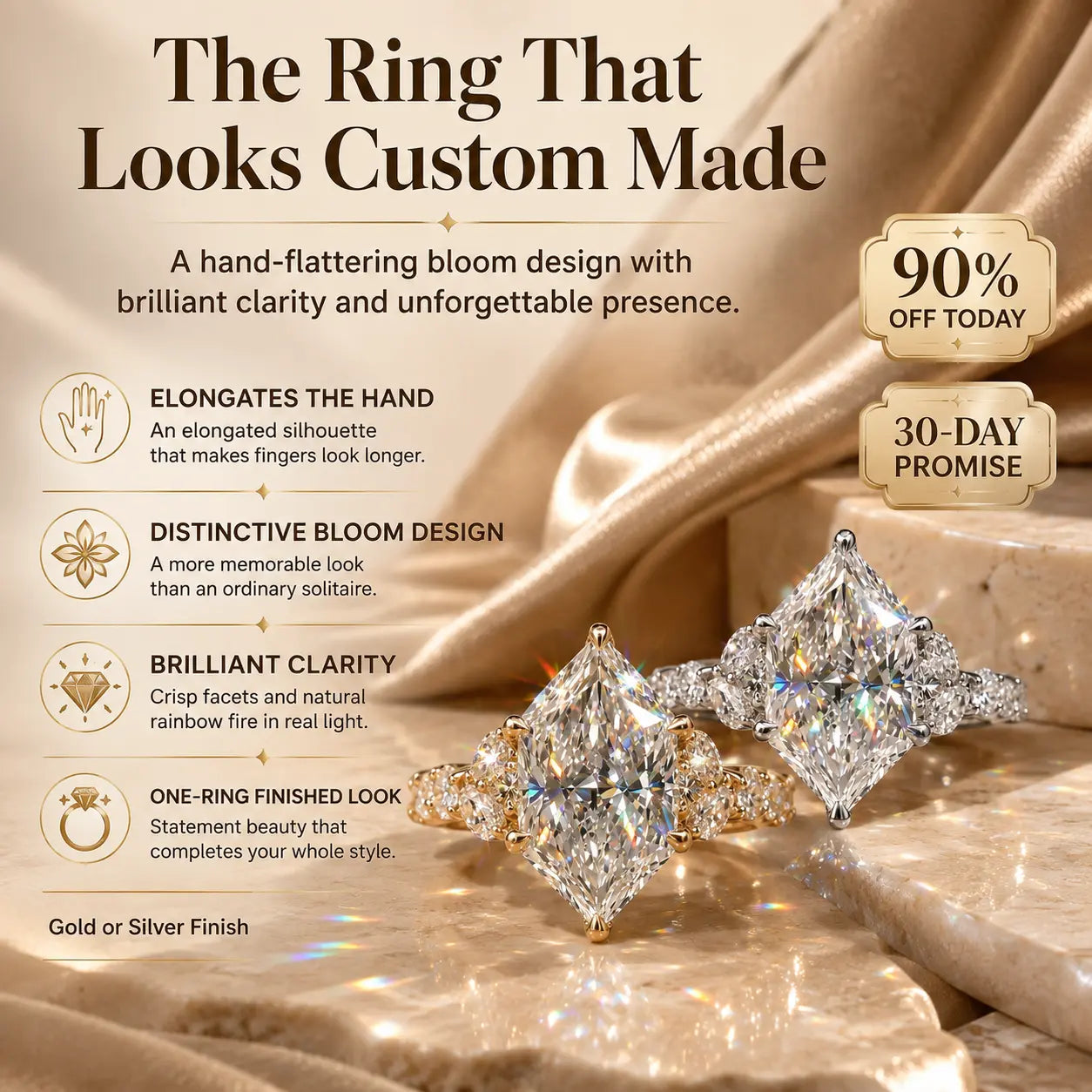 3ct Dutch Marquise Bloom Lab-Grown Diamond Ring — A Finger-Flattering Statement of Brilliant Sparkle & Custom-Look Elegance | Gold or Silver | Last Day Sale-90% OFF🔥