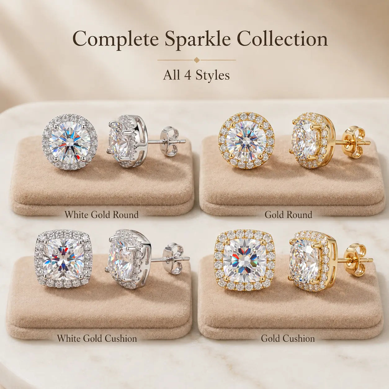csandiva™ VVS1 Moissanite Halo Studs - Zero Droop Comfort & 100% Waterproof Brilliance | Claim 90% OFF Today🔥