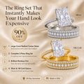 6CT Radiant Moissanite Ring Set – Large-Carat 2-Piece Stackable Ring With Matching 3-Row Band, Silver & 14K Gold Options | Last Day 90% OFF 🔥