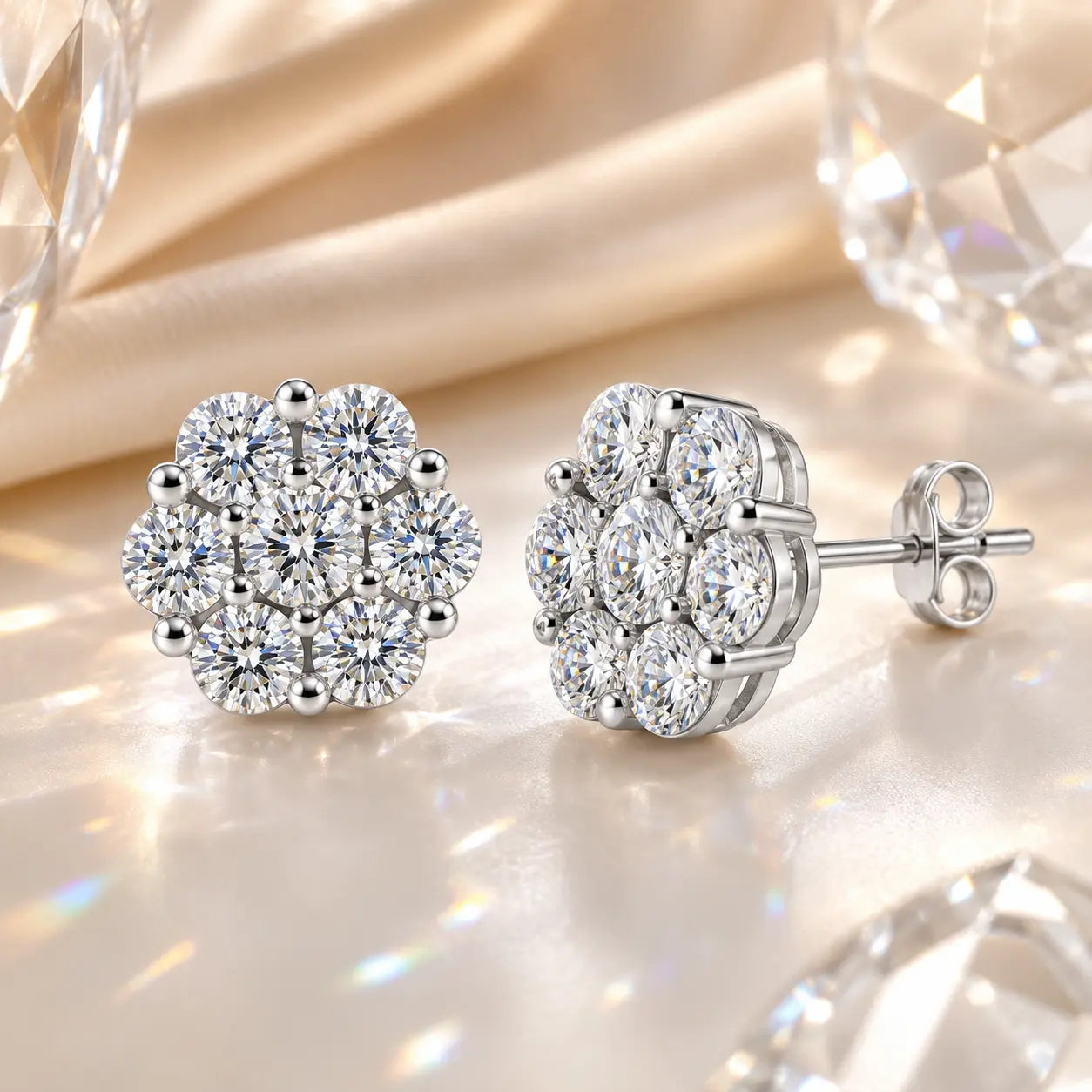 The Floral Stud Earrings That Make Every Look Shine — 7-Stone Moissanite Brilliance with Gold & Silver Finishes and Butterfly or Secure Screw Back Options | Gold or Silver | Last Day Sale-90% OFF🔥