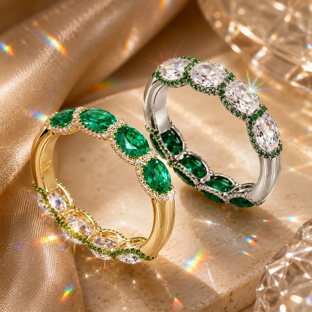 The Reversible Green Moissanite Eternity Ring — One Ring, Two Unforgettable Looks: Turn It for Vivid Green Color or Clear Moissanite Brilliance, Flatter Your Fingers & Finish Every Outfit Without Stacking | Gold or Silver | Last Day Sale-90% OFF🔥