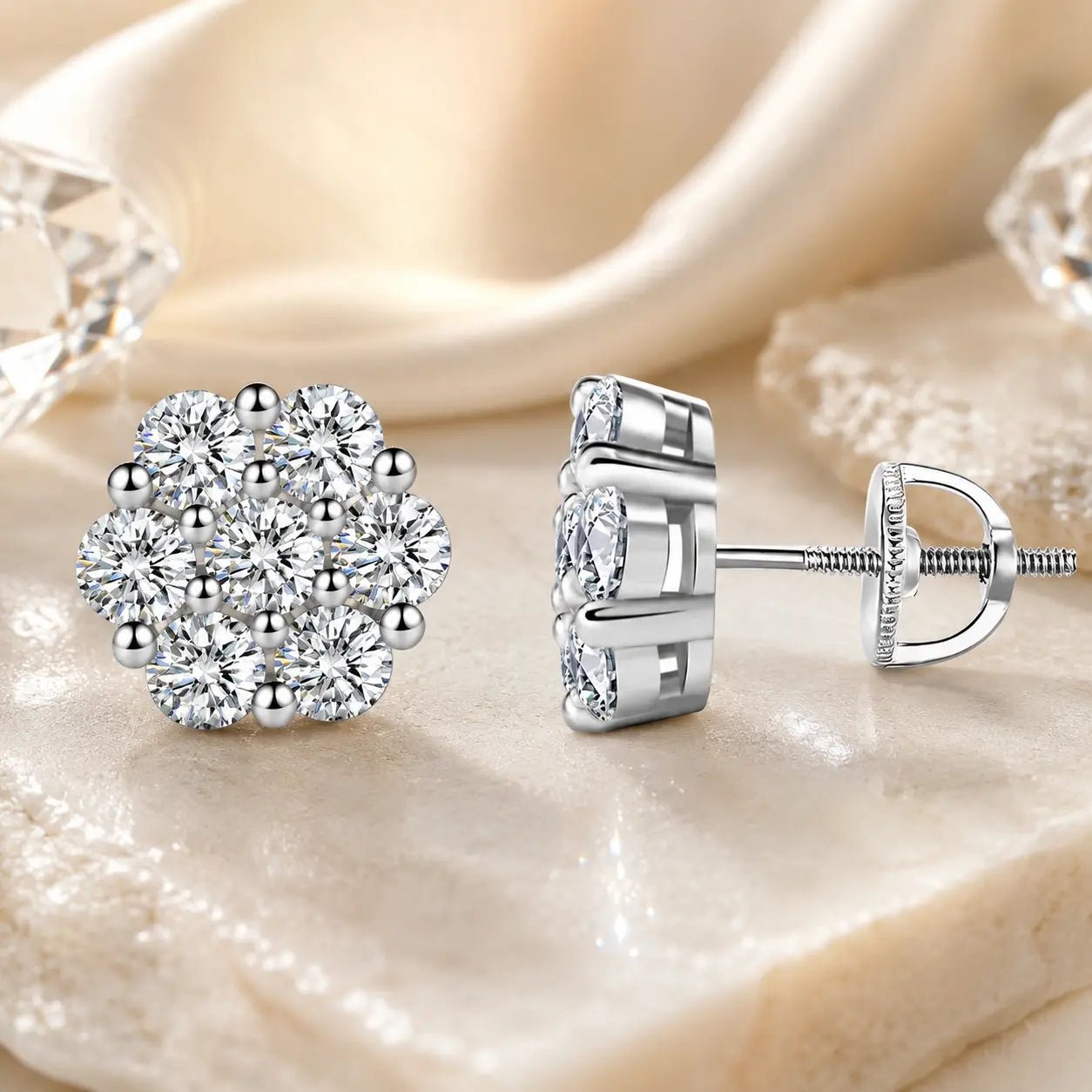 The Floral Stud Earrings That Make Every Look Shine — 7-Stone Moissanite Brilliance with Gold & Silver Finishes and Butterfly or Secure Screw Back Options | Gold or Silver | Last Day Sale-90% OFF🔥