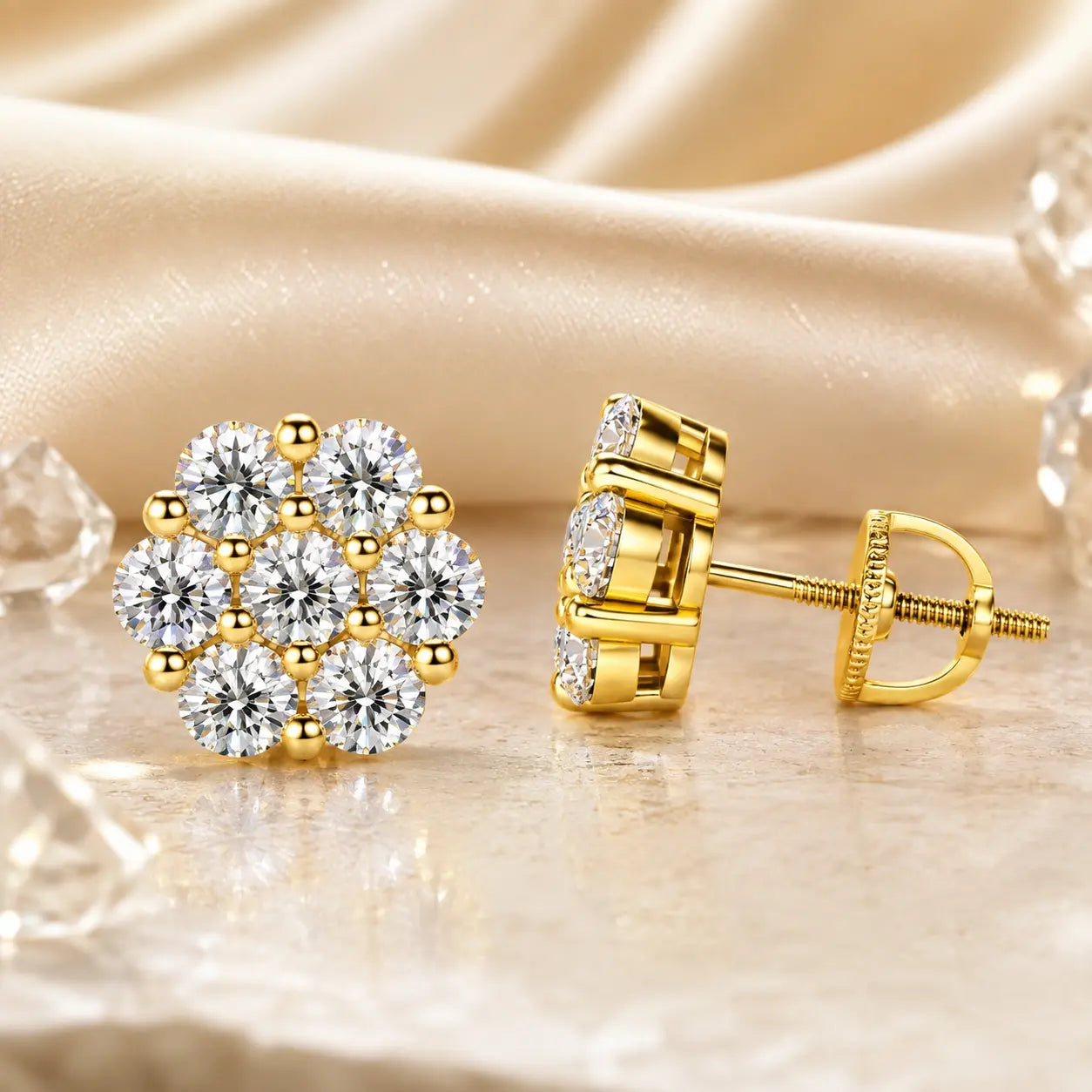 The Floral Stud Earrings That Make Every Look Shine — 7-Stone Moissanite Brilliance with Gold & Silver Finishes and Butterfly or Secure Screw Back Options | Gold or Silver | Last Day Sale-90% OFF🔥