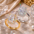 The Crystal-Clear Elongated Step-Cut Moissanite Halo Ring — Visually Lengthens Your Fingers, Frames the Center With Brilliant Micro-Pavé Sparkle & Delivers a Custom-Luxury Look Without the Fine-Jewelry Worry | Gold or Silver | Last Day Sale-90% OFF🔥