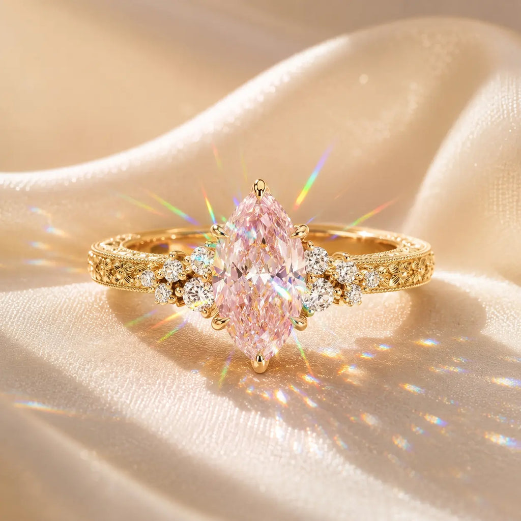The Marquise Bloom Vintage Moissanite Ring — A Finger-Flattering Marquise Silhouette with Romantic Floral Details in Clear or Blush Pink | Last Day Sale-90% OFF🔥