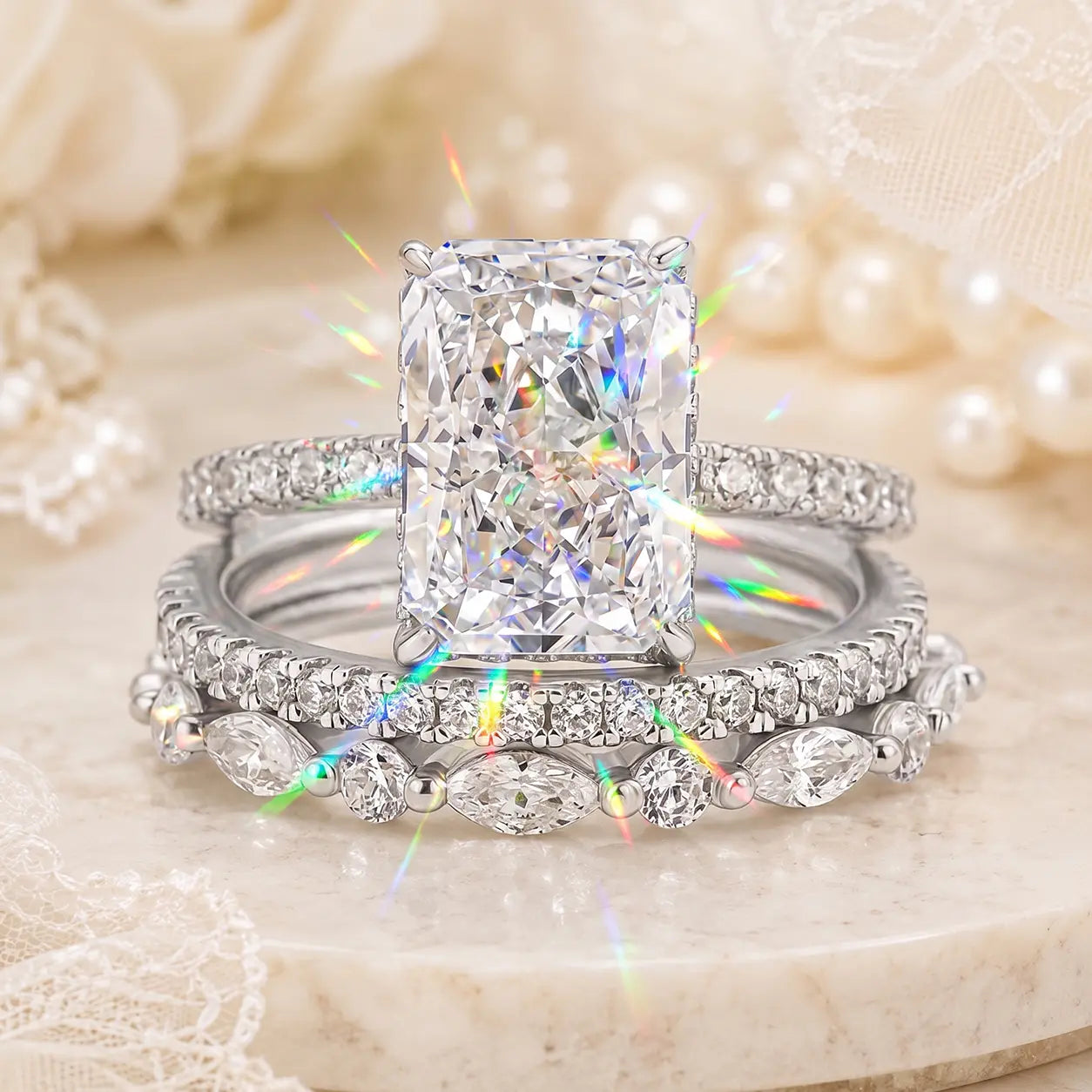 The Complete 3-Ring Bridal Stack — One Timeless Set, Endless Ways to Wear Your Sparkle | Gold or Silver | Last Day Sale-90% OFF🔥