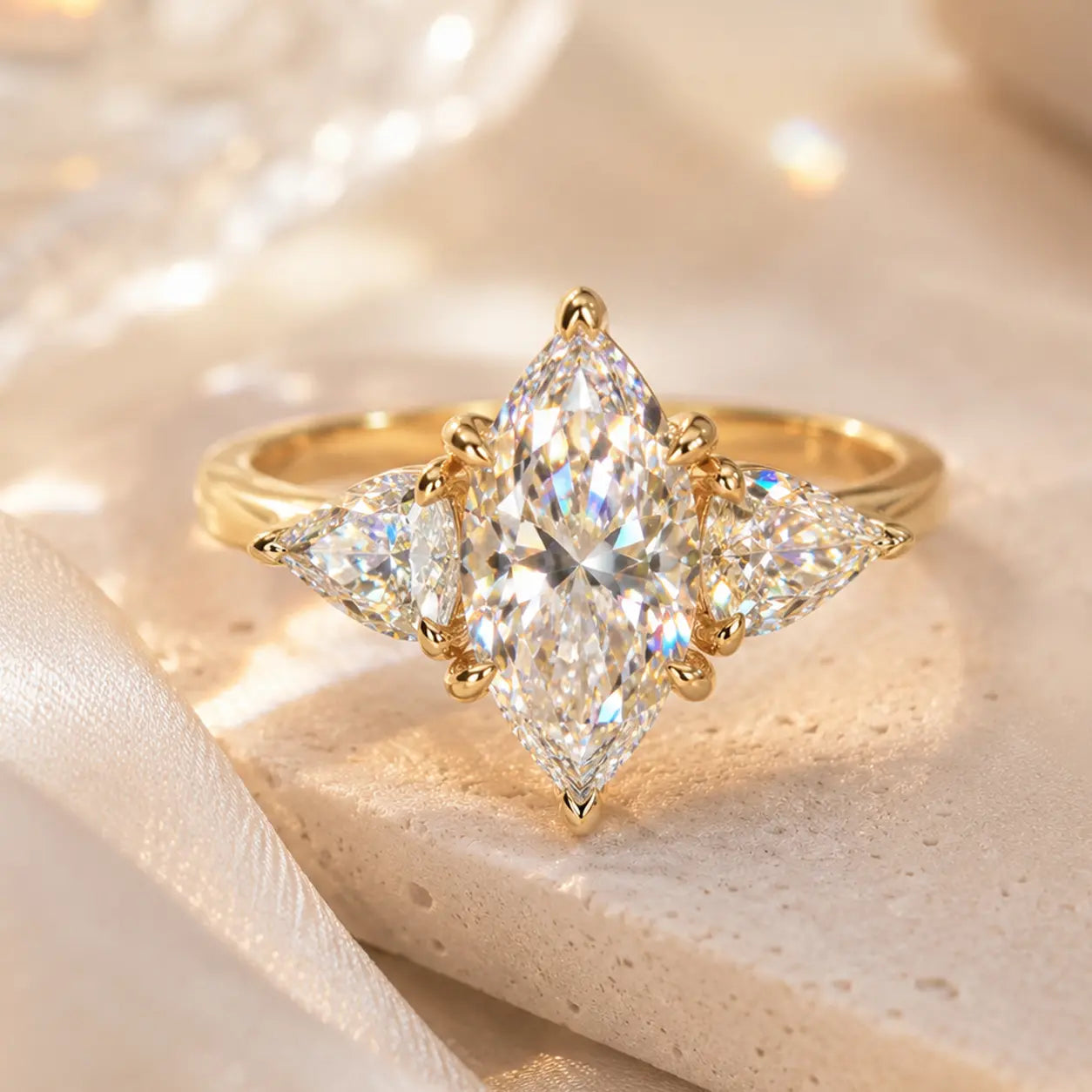 The Marquise Embrace™ Lab-Grown Diamond Three-Stone Ring – Elongated Brilliance, Flattering Elegance & Meaning for Every Chapter | Gold or Silver | Last Day Sale-90% OFF🔥