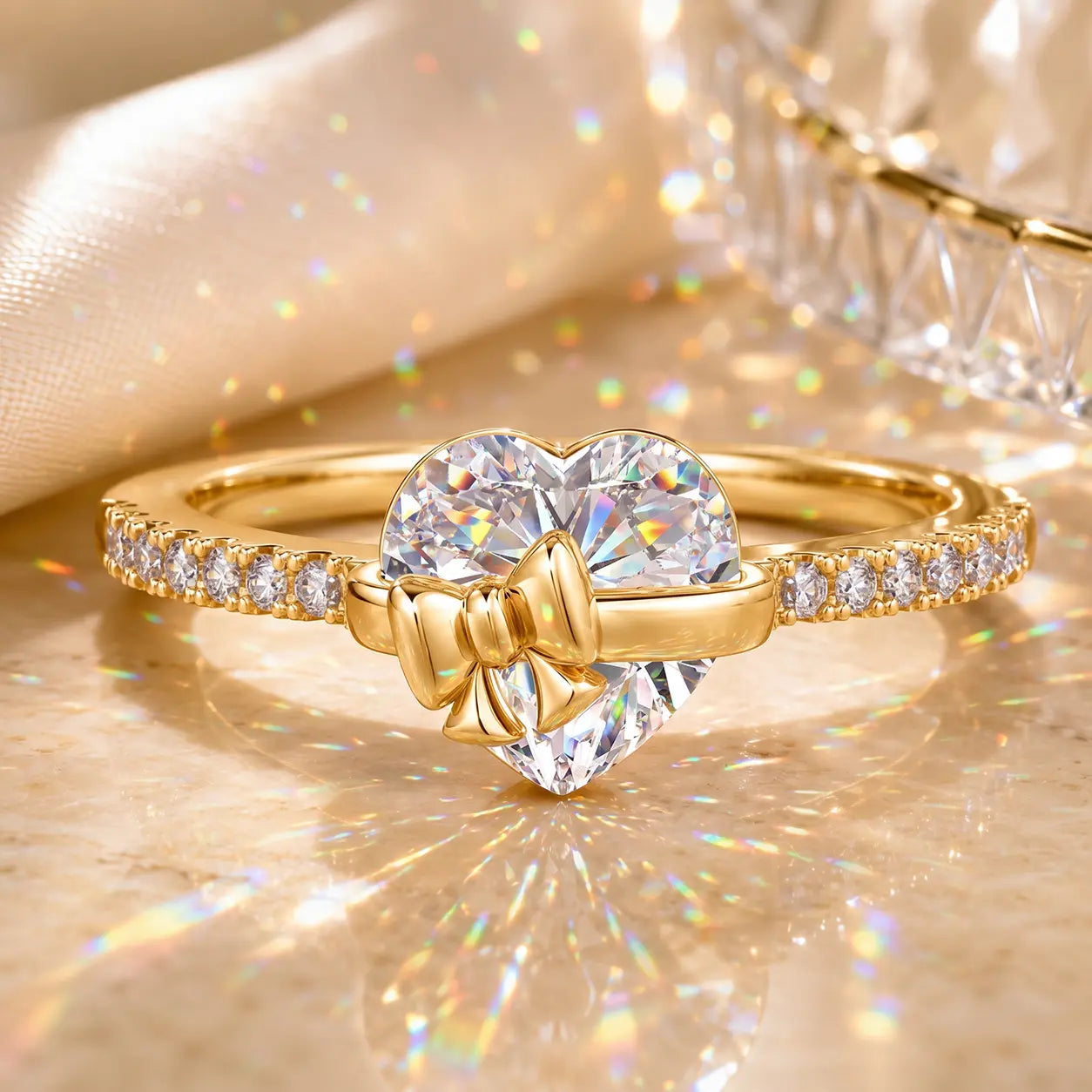 The Heart-Tied Bow Ring — A Brilliant Heart-Cut Crystal Statement Ring Made to Celebrate Love, Milestones & You | Gold or Silver | Last Day Sale-90% OFF🔥