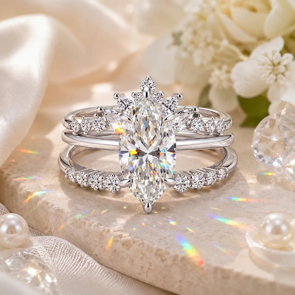 Three Rings, One Love Story — The Complete 3-Piece Marquise Moissanite Bridal Stack for the Promise, the Yes, and Forever After | Gold or Silver | Last Day Sale-90% OFF🔥