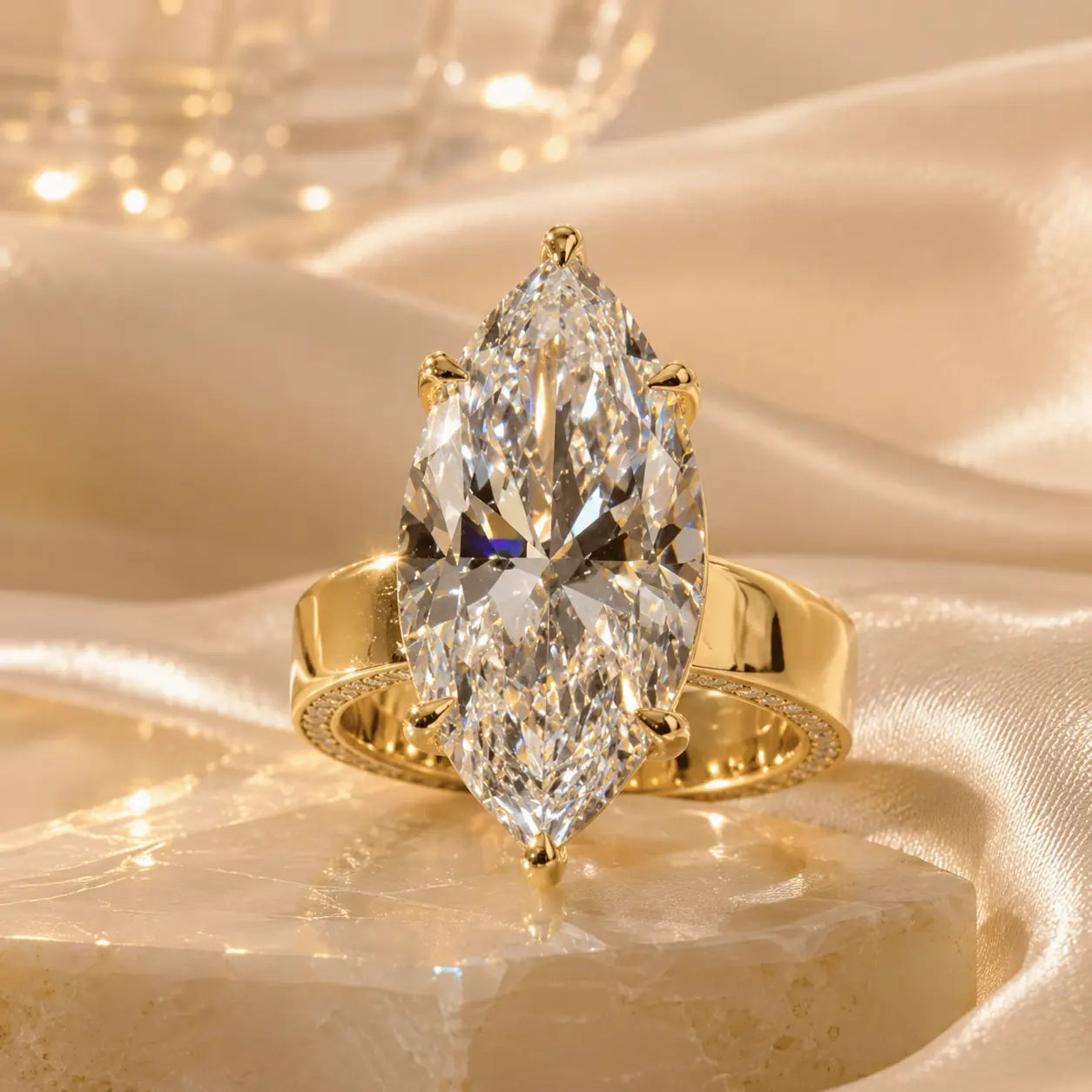 Made to Be Noticed — 7.00CT Marquise Lab-Grown Diamond Ring with Baguette Hidden Halo & Custom-Look Brilliance | Gold or Silver | Last Day Sale-90% OFF🔥