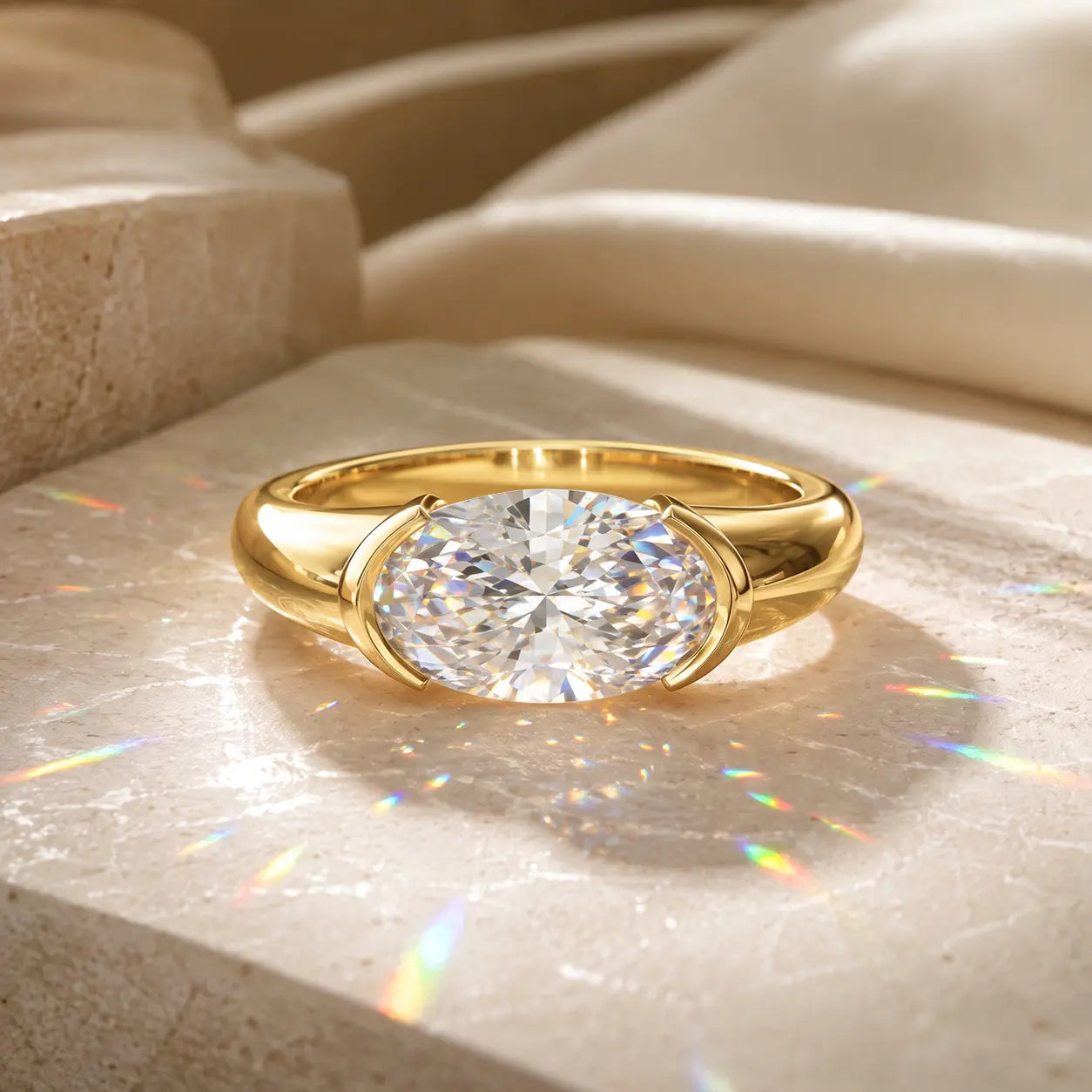 The Axis Oval Diamond Ring, Reimagined Sideways — A Modern East-West Design Made For Women Who Want Something Truly Different | Gold or Silver | Last Day Sale-90% OFF🔥