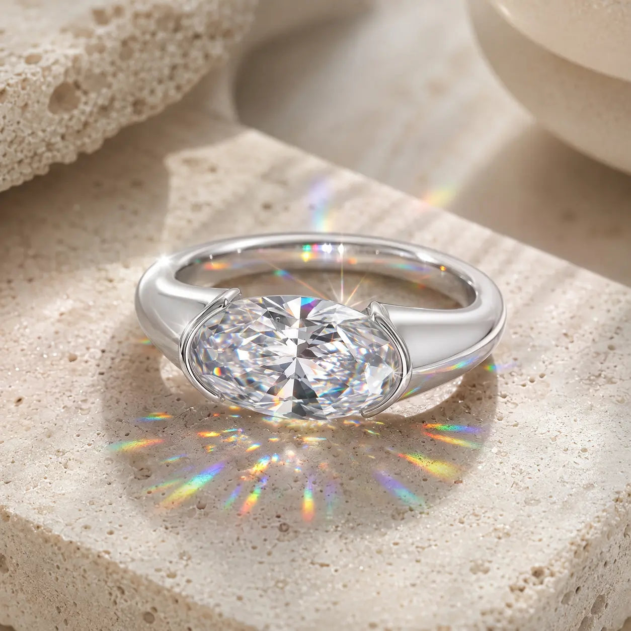 The Axis Oval Diamond Ring, Reimagined Sideways — A Modern East-West Design Made For Women Who Want Something Truly Different | Gold or Silver | Last Day Sale-90% OFF🔥