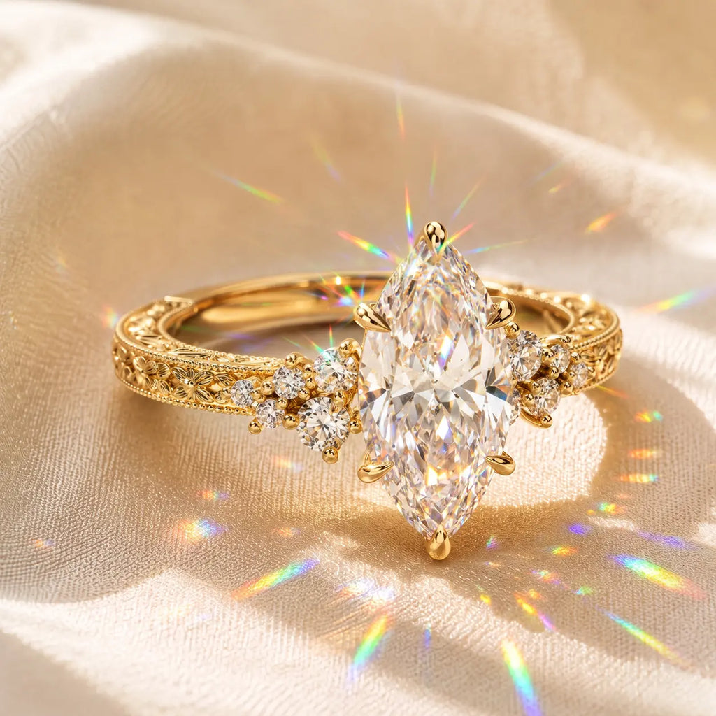 The Marquise Bloom Vintage Moissanite Ring — A Finger-Flattering Marquise Silhouette with Romantic Floral Details in Clear or Blush Pink | Last Day Sale-90% OFF🔥