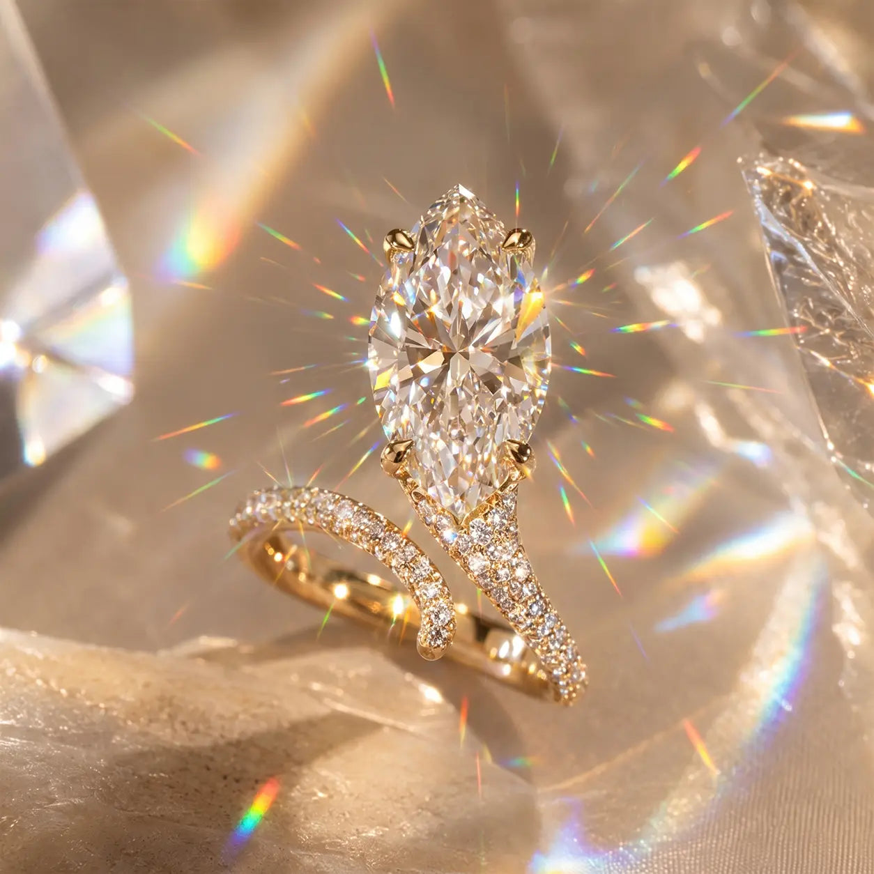 The Marquise Embrace™ Lab-Grown Diamond Bypass Ring — An Elongated Marquise Center, Sculpted Pavé Wrap & Complete Statement Look in One Ring | Gold or Silver | Last Day Sale-90% OFF🔥