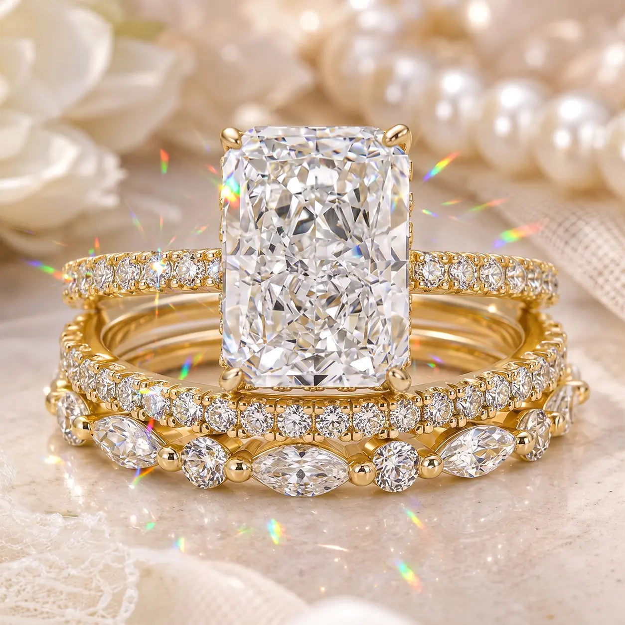 The Complete 3-Ring Bridal Stack — One Timeless Set, Endless Ways to Wear Your Sparkle | Gold or Silver | Last Day Sale-90% OFF🔥