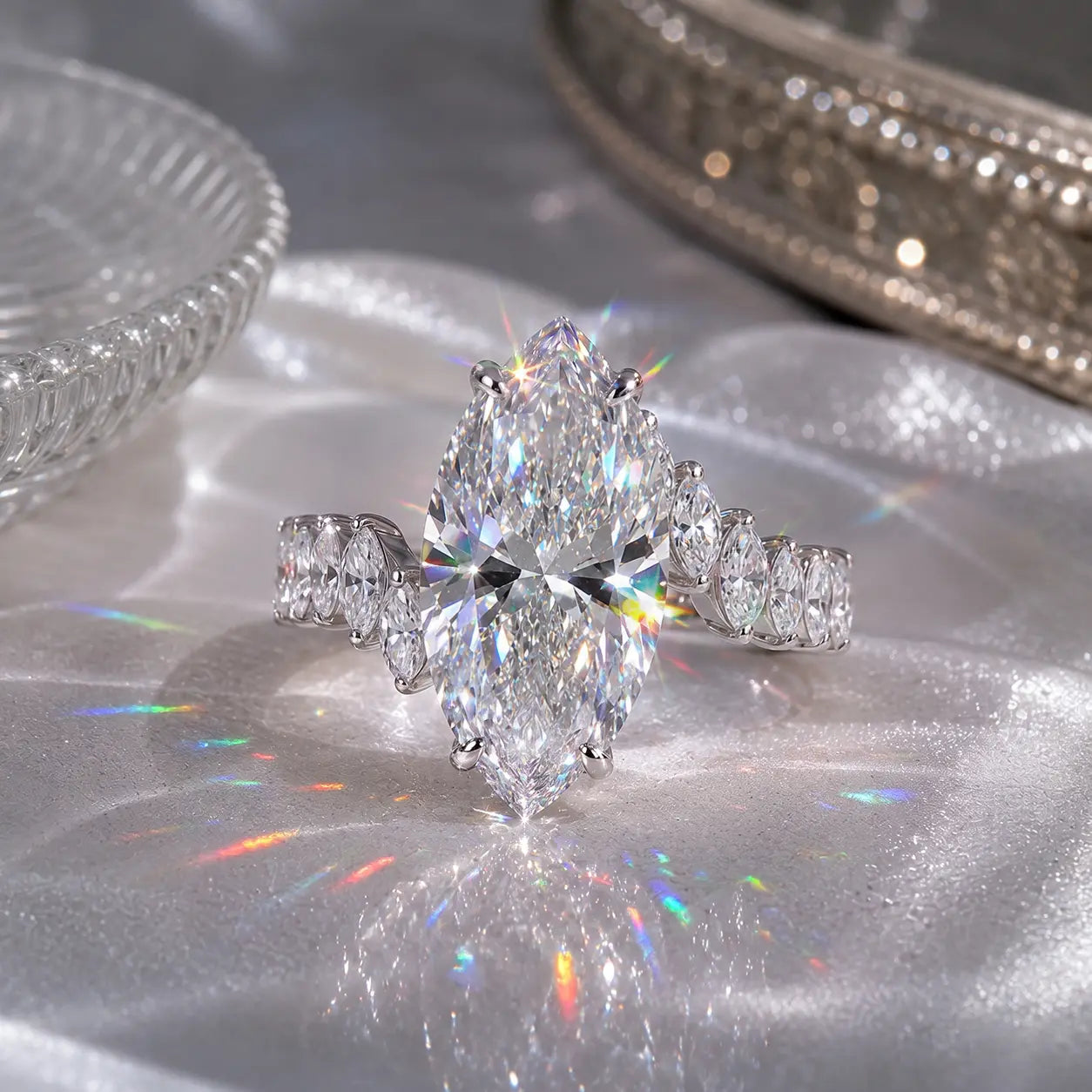 The Marquise Cascade Lab-Grown Diamond Ring — A 10-Carat Statement That Makes Fingers Look Longer, Delivers Full-Hand Sparkle & Finishes Every Look in One Ring | Gold or Silver | Last Day Sale-90% OFF🔥