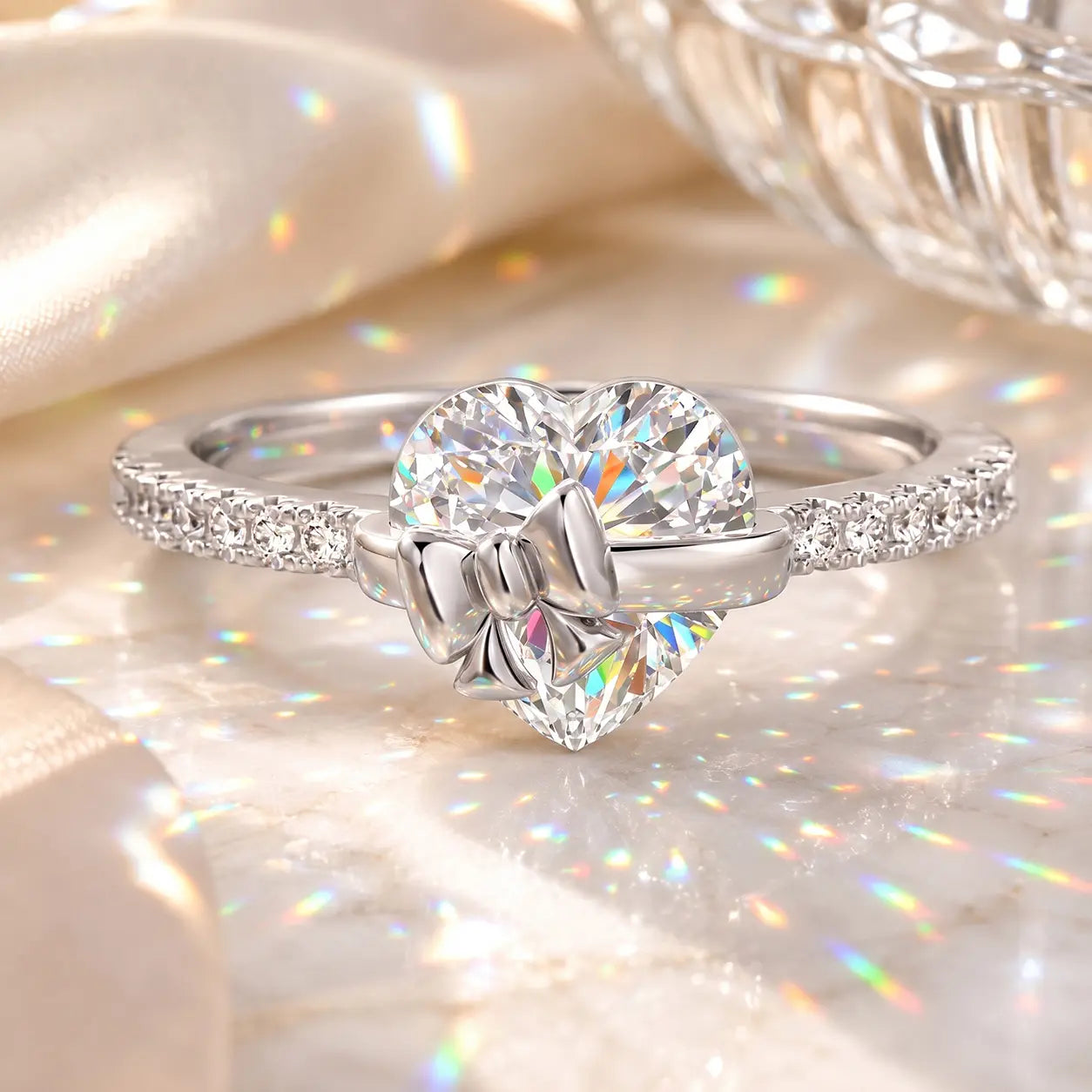 The Heart-Tied Bow Ring — A Brilliant Heart-Cut Crystal Statement Ring Made to Celebrate Love, Milestones & You | Gold or Silver | Last Day Sale-90% OFF🔥