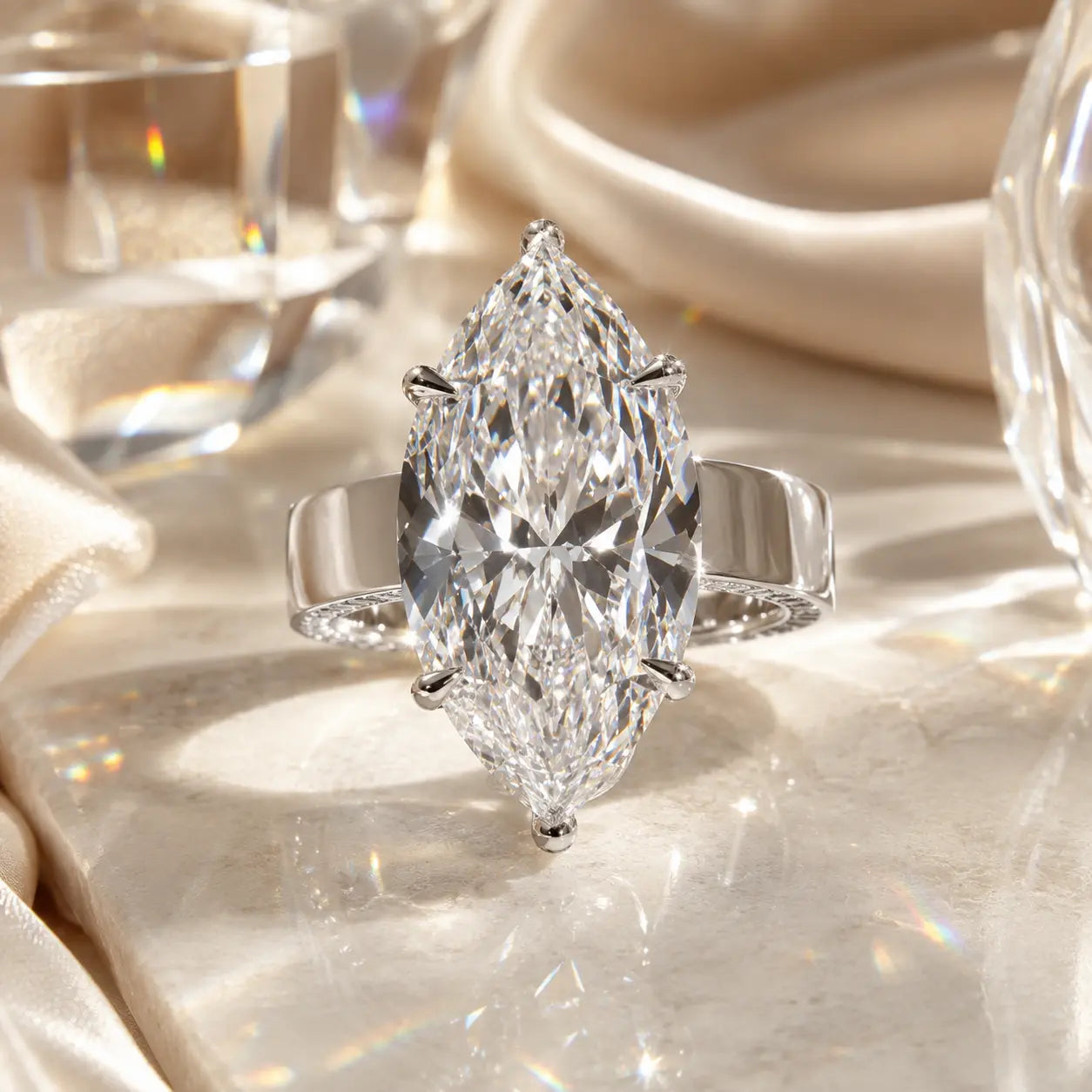 Made to Be Noticed — 7.00CT Marquise Lab-Grown Diamond Ring with Baguette Hidden Halo & Custom-Look Brilliance | Gold or Silver | Last Day Sale-90% OFF🔥
