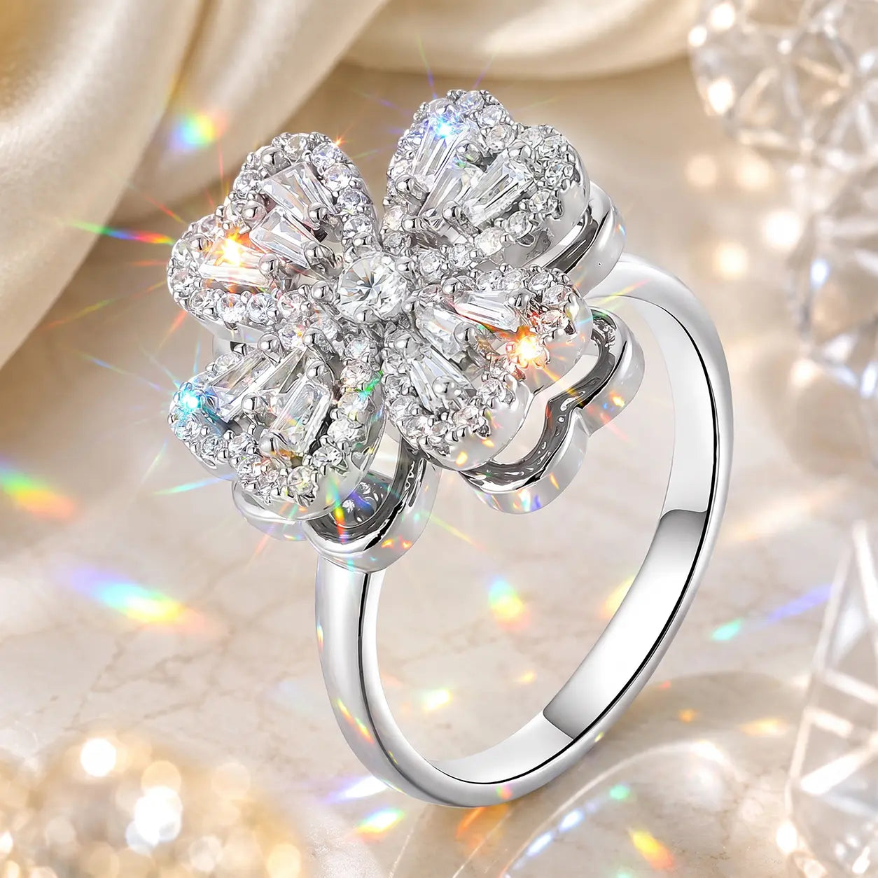 Lucky Clover Spinner Ring – Wear Your Luck, Spin Into Calm | 925 Sterling Silver & Lab-Grown Diamond Sparkle | Gold or Silver | Last Day Sale-90% OFF🔥