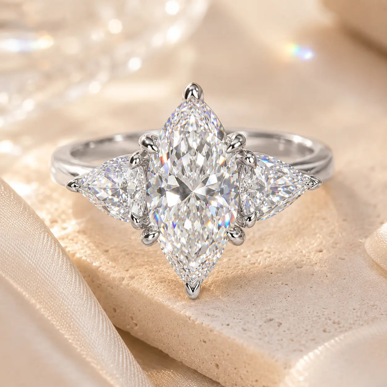 The Marquise Embrace™ Lab-Grown Diamond Three-Stone Ring – Elongated Brilliance, Flattering Elegance & Meaning for Every Chapter | Gold or Silver | Last Day Sale-90% OFF🔥