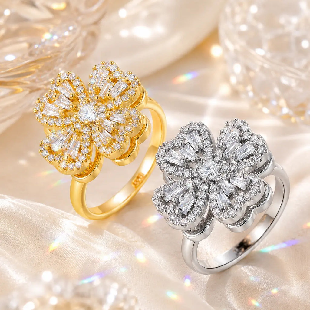 Lucky Clover Spinner Ring – Wear Your Luck, Spin Into Calm | 925 Sterling Silver & Lab-Grown Diamond Sparkle | Gold or Silver | Last Day Sale-90% OFF🔥