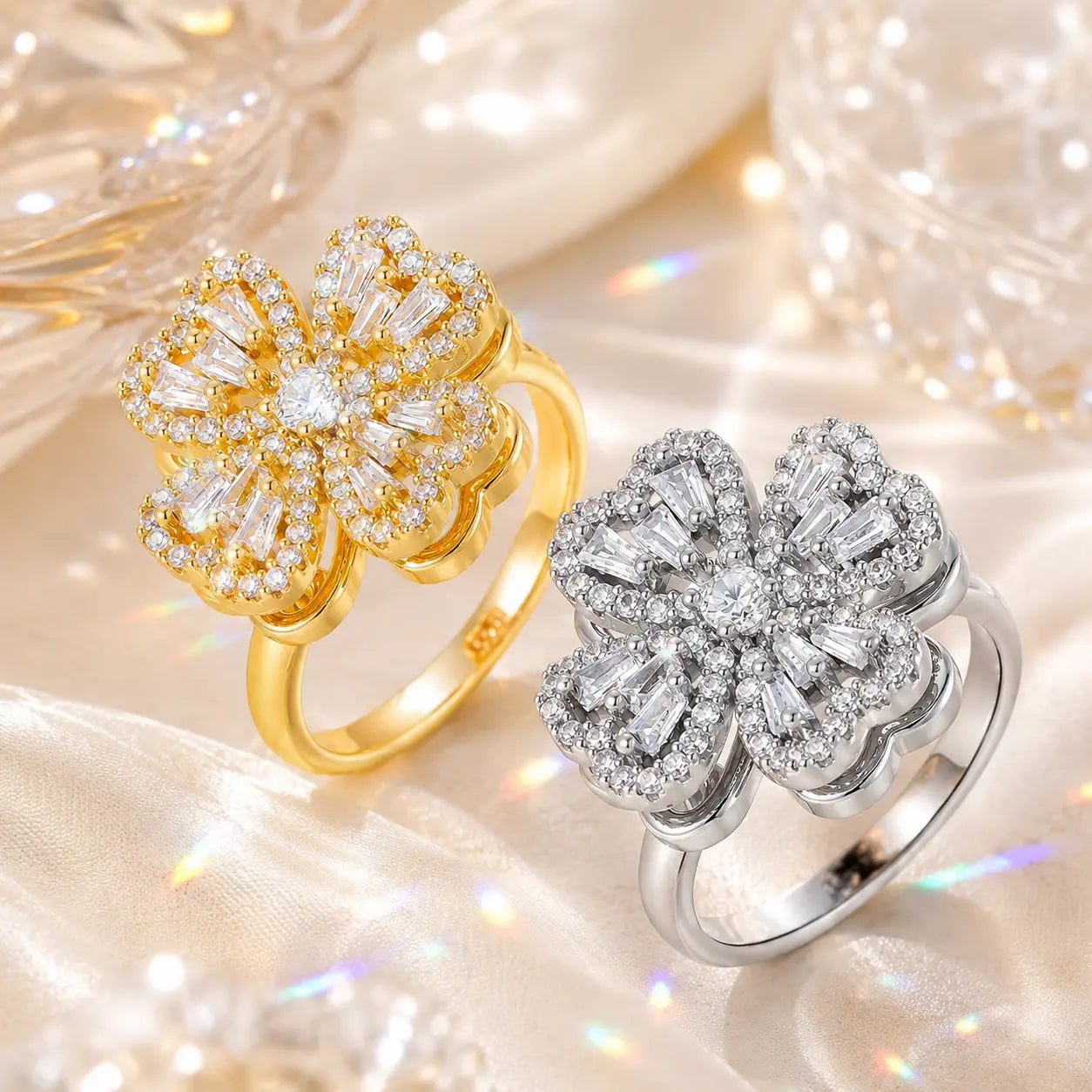 Lucky Clover Spinner Ring – Wear Your Luck, Spin Into Calm | 925 Sterling Silver & Lab-Grown Diamond Sparkle | Gold or Silver | Last Day Sale-90% OFF🔥