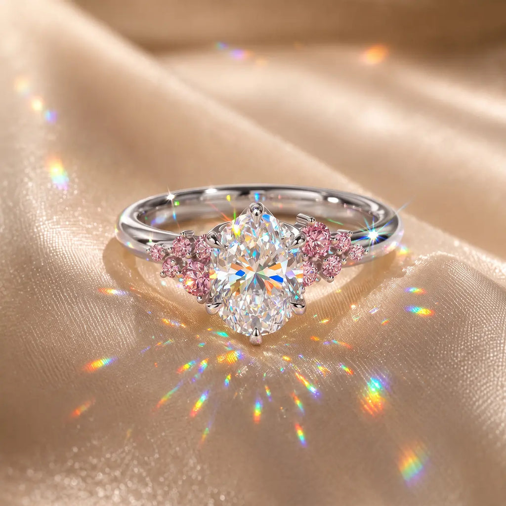 The Blush Bloom™ Oval Moissanite Ring — A Brilliant Oval Center Framed by Delicate Baby’s-Breath Sapphire Clusters in Gold or Silver | Last Day Sale-90% OFF🔥