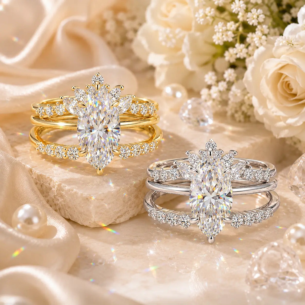 Three Rings, One Love Story — The Complete 3-Piece Marquise Moissanite Bridal Stack for the Promise, the Yes, and Forever After | Gold or Silver | Last Day Sale-90% OFF🔥