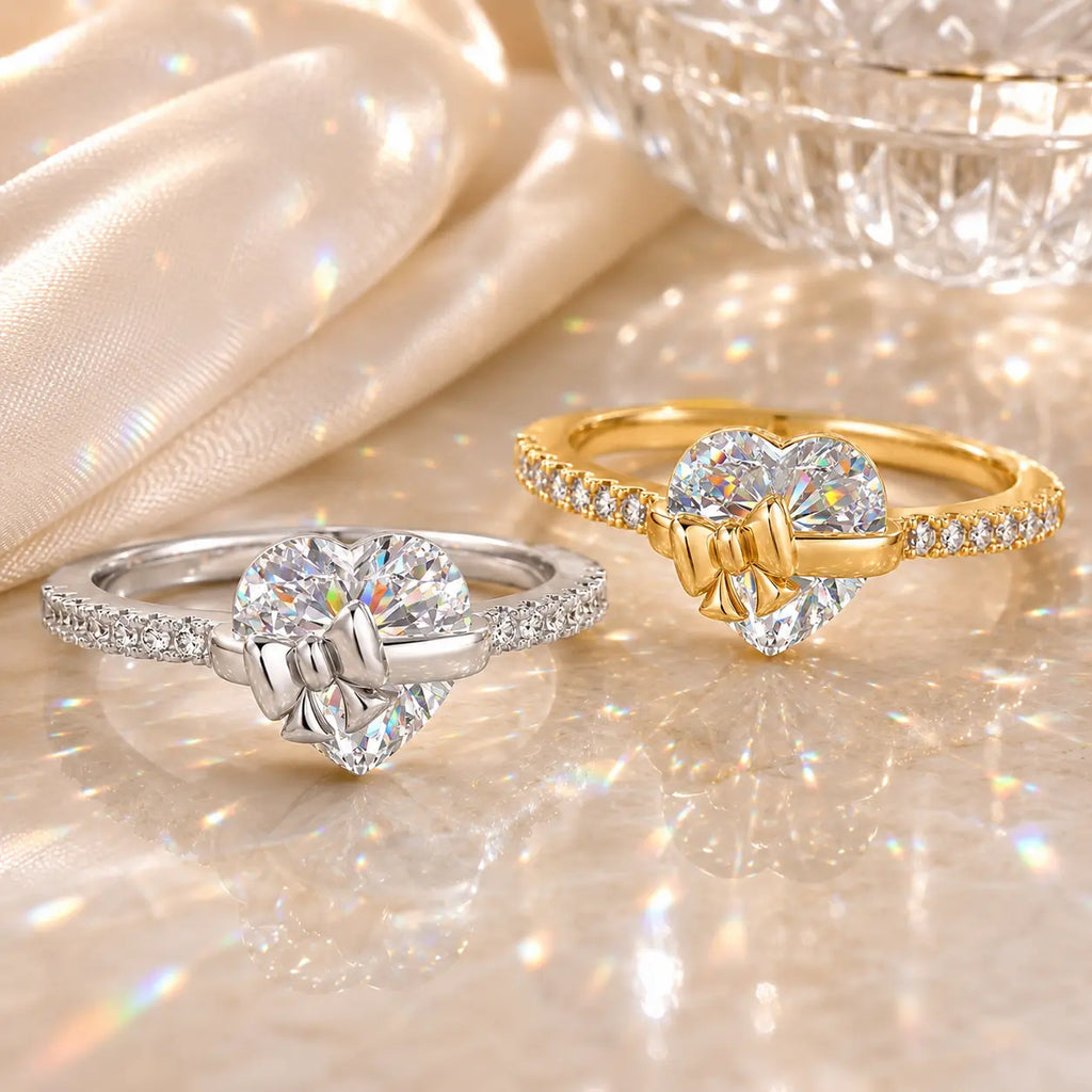 The Heart-Tied Bow Ring — A Brilliant Heart-Cut Crystal Statement Ring Made to Celebrate Love, Milestones & You | Gold or Silver | Last Day Sale-90% OFF🔥