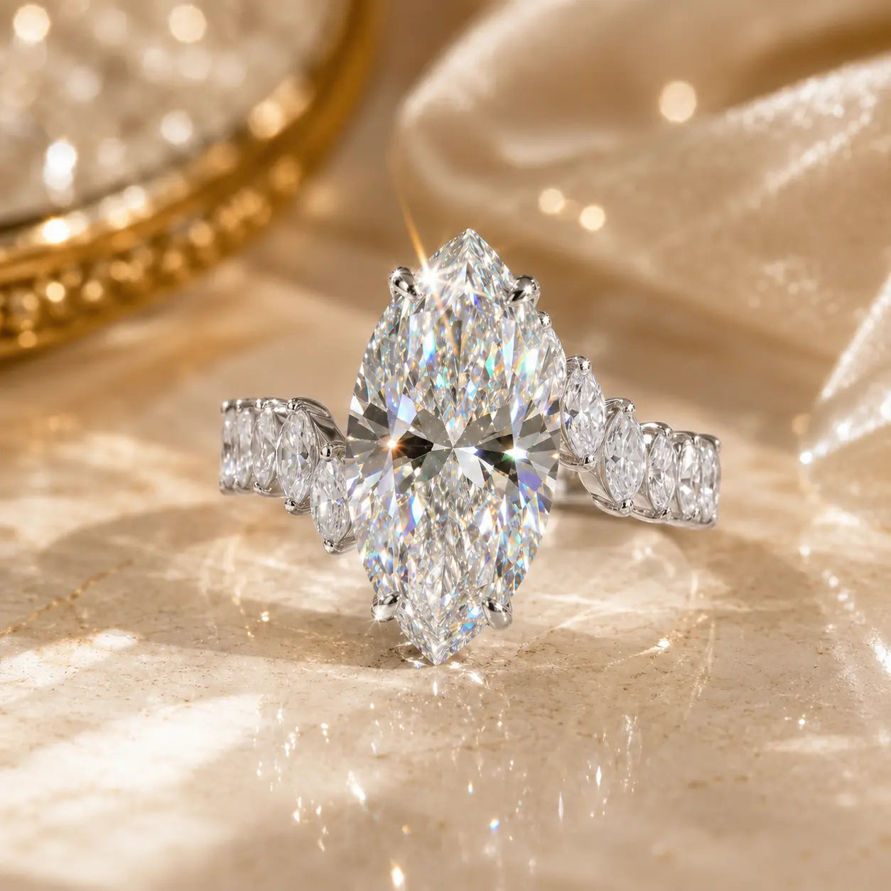 The Marquise Cascade Lab-Grown Diamond Ring — A 10-Carat Statement That Makes Fingers Look Longer, Delivers Full-Hand Sparkle & Finishes Every Look in One Ring | Gold or Silver | Last Day Sale-90% OFF🔥