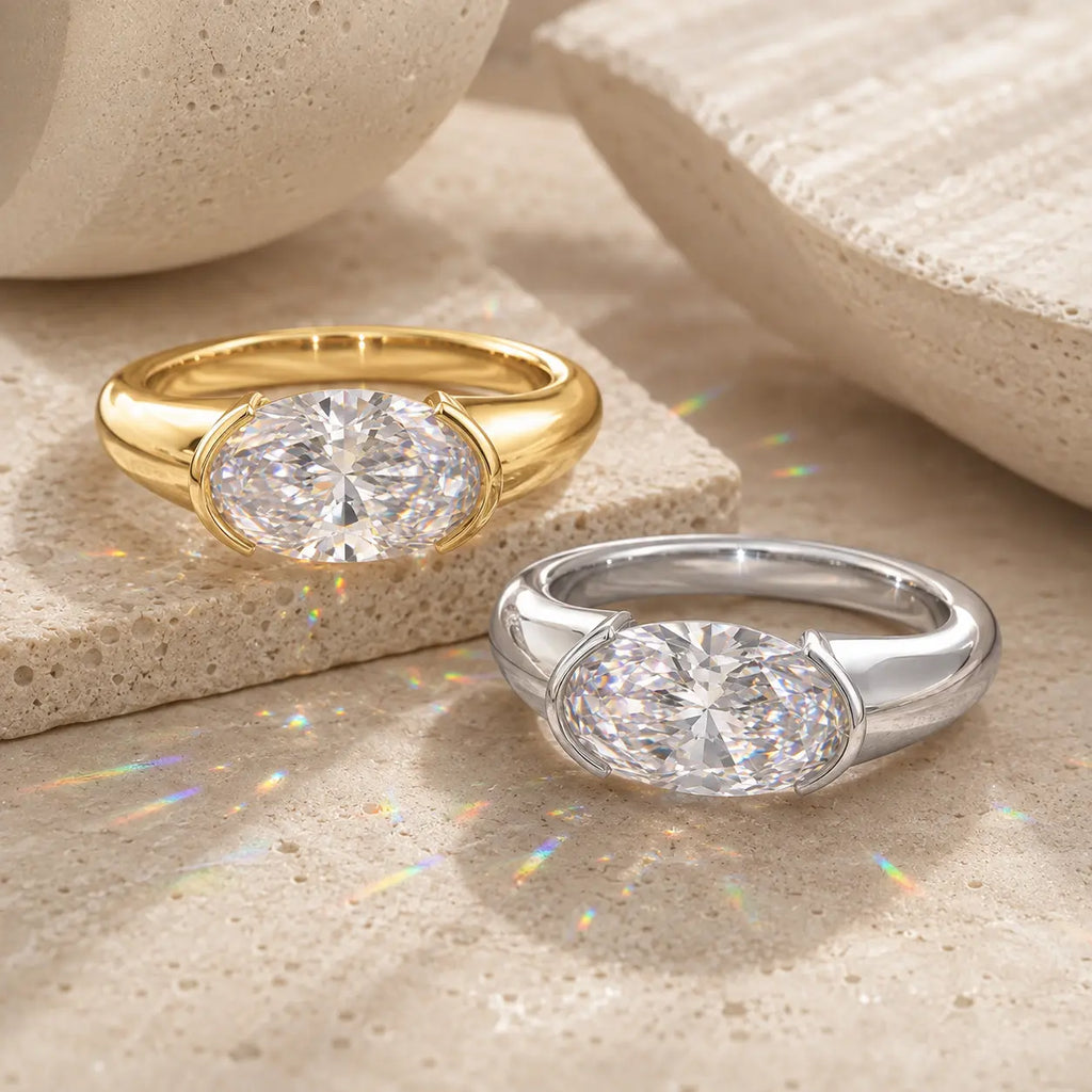 The Axis Oval Diamond Ring, Reimagined Sideways — A Modern East-West Design Made For Women Who Want Something Truly Different | Gold or Silver | Last Day Sale-90% OFF🔥
