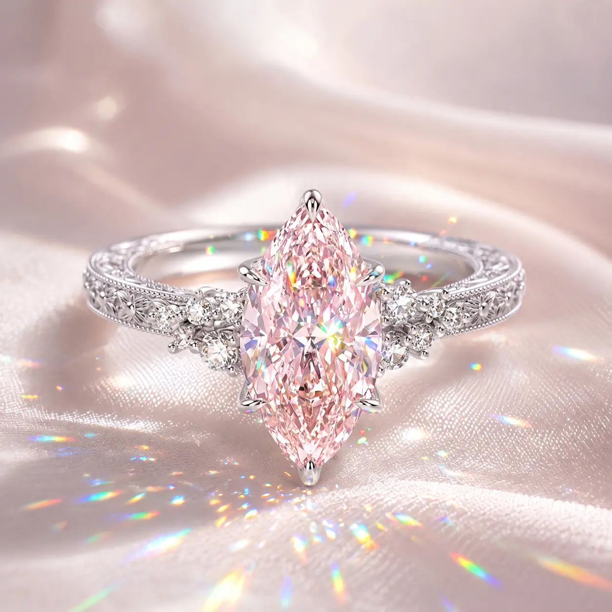 The Marquise Bloom Vintage Moissanite Ring — A Finger-Flattering Marquise Silhouette with Romantic Floral Details in Clear or Blush Pink | Last Day Sale-90% OFF🔥