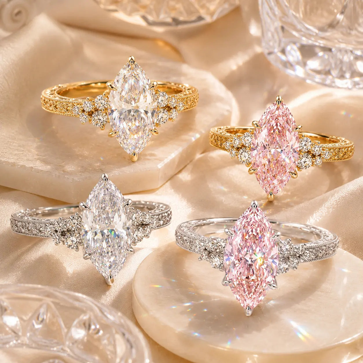 The Marquise Bloom Vintage Moissanite Ring — A Finger-Flattering Marquise Silhouette with Romantic Floral Details in Clear or Blush Pink | Last Day Sale-90% OFF🔥