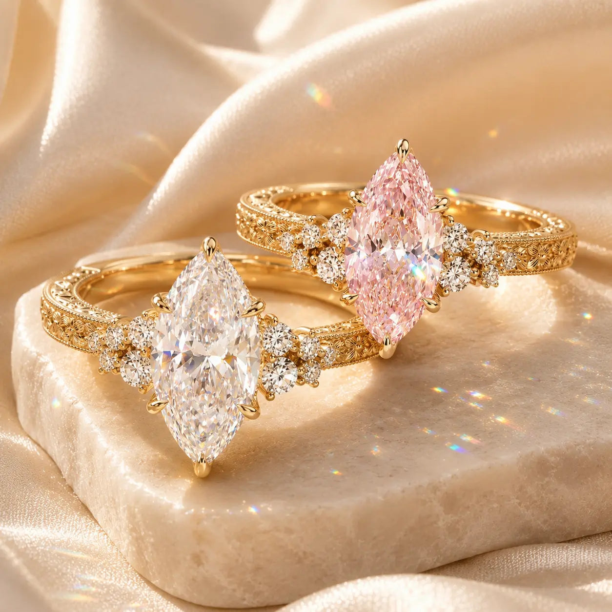 The Marquise Bloom Vintage Moissanite Ring — A Finger-Flattering Marquise Silhouette with Romantic Floral Details in Clear or Blush Pink | Last Day Sale-90% OFF🔥