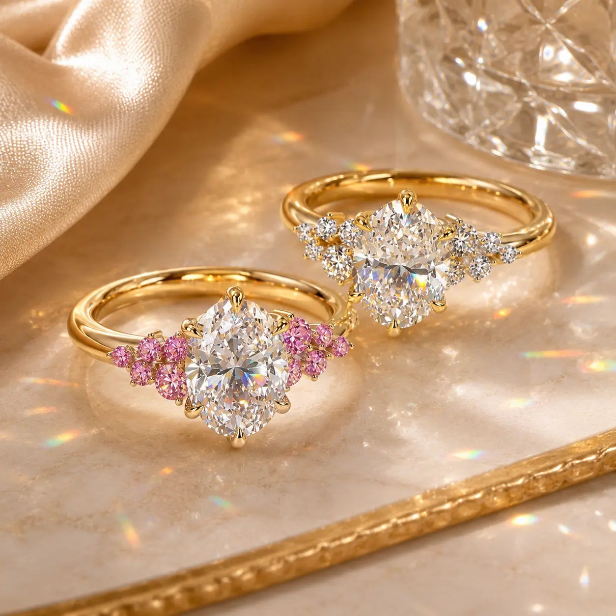 The Blush Bloom™ Oval Moissanite Ring — A Brilliant Oval Center Framed by Delicate Baby’s-Breath Sapphire Clusters in Gold or Silver | Last Day Sale-90% OFF🔥