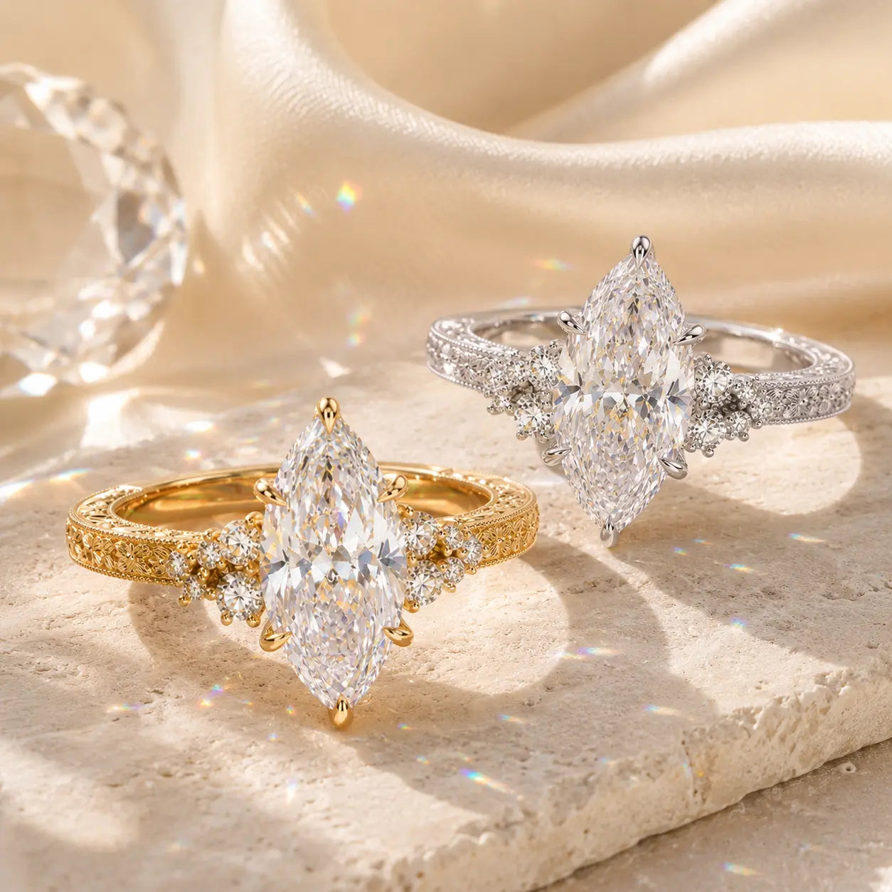 The Marquise Bloom Vintage Moissanite Ring — A Finger-Flattering Marquise Silhouette with Romantic Floral Details in Clear or Blush Pink | Last Day Sale-90% OFF🔥