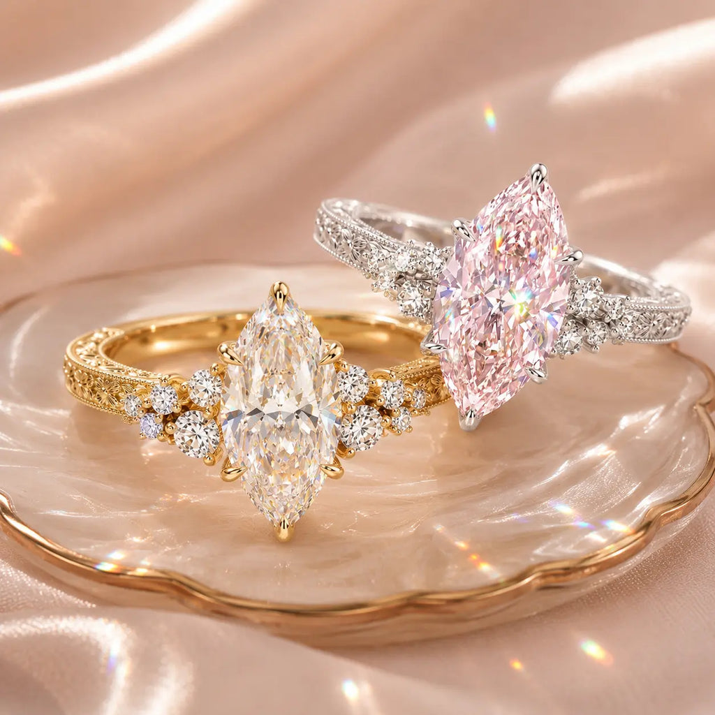 The Marquise Bloom Vintage Moissanite Ring — A Finger-Flattering Marquise Silhouette with Romantic Floral Details in Clear or Blush Pink | Last Day Sale-90% OFF🔥