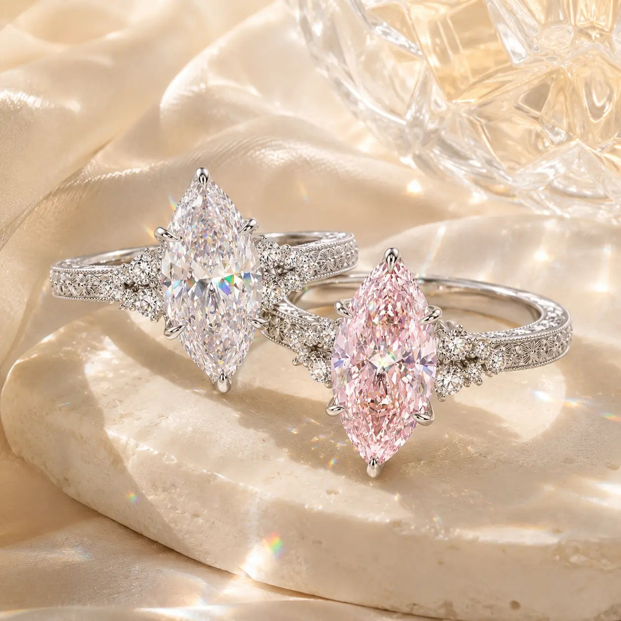 The Marquise Bloom Vintage Moissanite Ring — A Finger-Flattering Marquise Silhouette with Romantic Floral Details in Clear or Blush Pink | Last Day Sale-90% OFF🔥