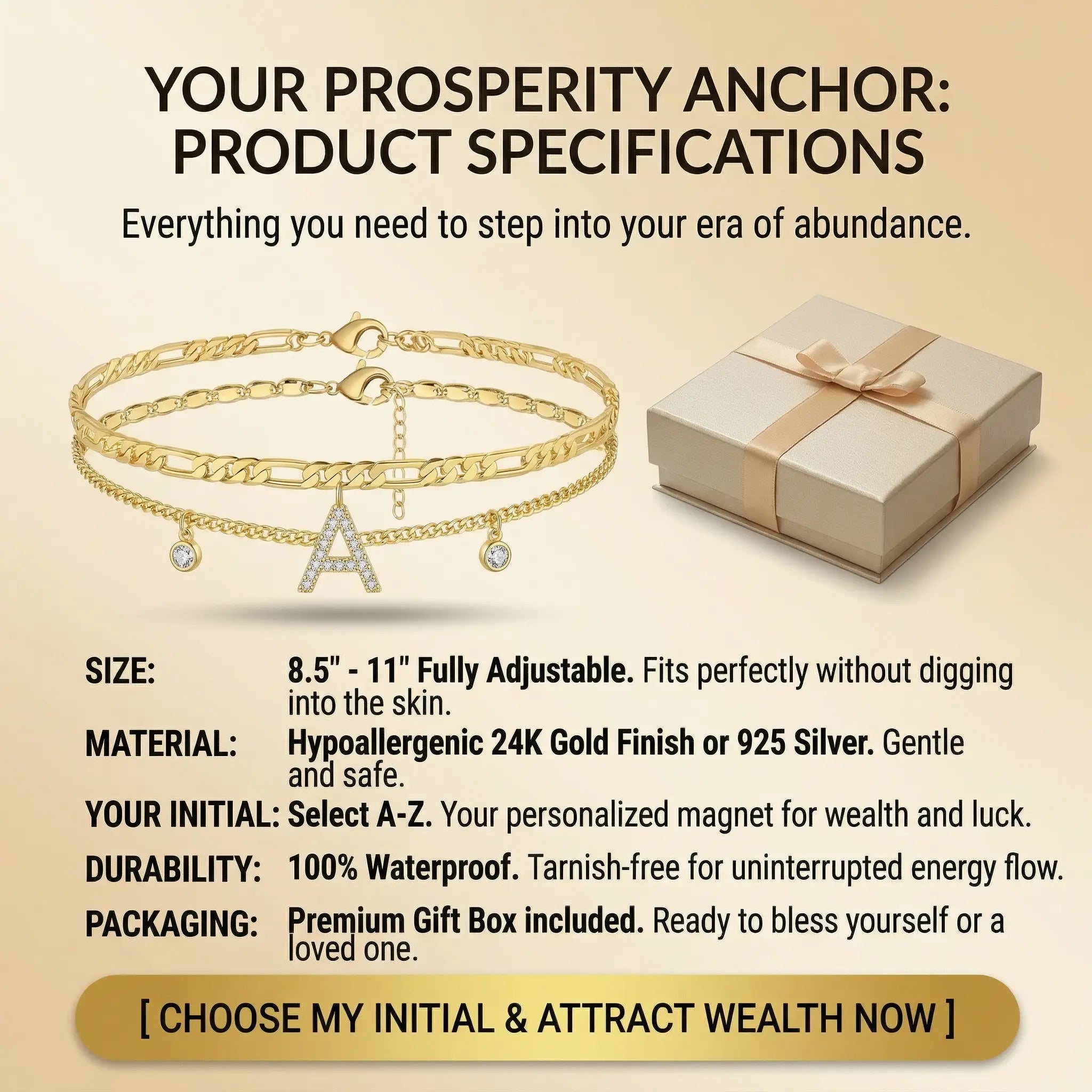 Manifest Your Wealth: The 24K Gold-Aura Personalized Manifestation Anklet -Last Day Sale-90% OFF🔥