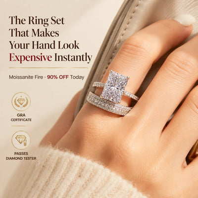 6CT Radiant Moissanite Ring Set – Large-Carat 2-Piece Stackable Ring With Matching 3-Row Band, Silver & 14K Gold Options | Last Day 90% OFF 🔥
