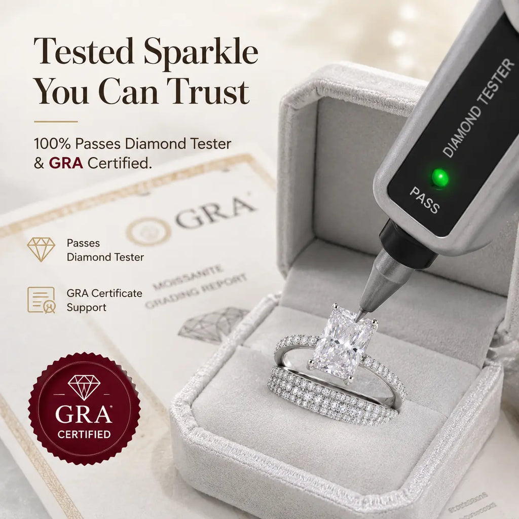 6CT Radiant Moissanite Ring Set – Large-Carat 2-Piece Stackable Ring With Matching 3-Row Band, Silver & 14K Gold Options | Last Day 90% OFF 🔥