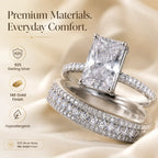 6CT Radiant Moissanite Ring Set – Large-Carat 2-Piece Stackable Ring With Matching 3-Row Band, Silver & 14K Gold Options | Last Day 90% OFF 🔥