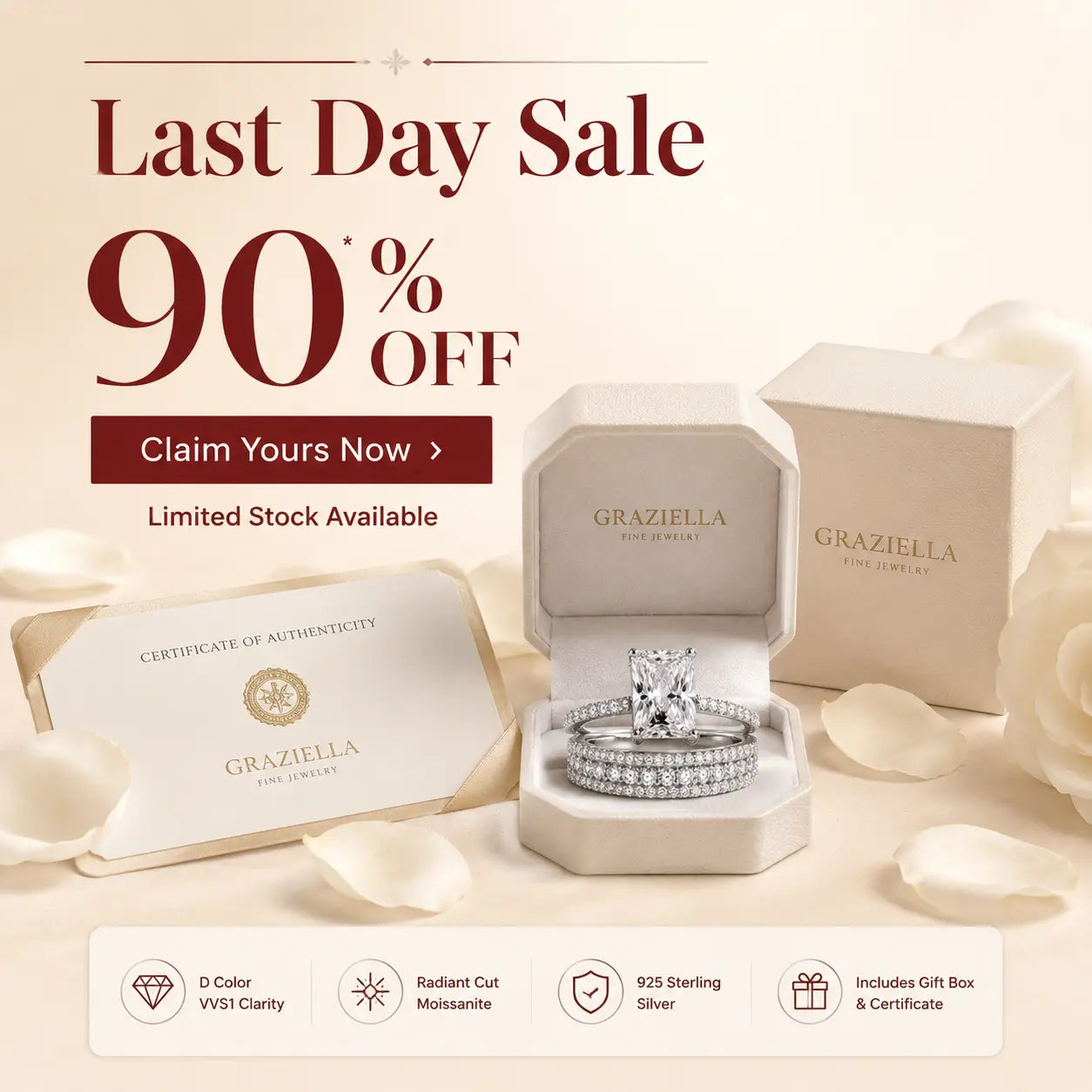 6CT Radiant Moissanite Ring Set – Large-Carat 2-Piece Stackable Ring With Matching 3-Row Band, Silver & 14K Gold Options | Last Day 90% OFF 🔥