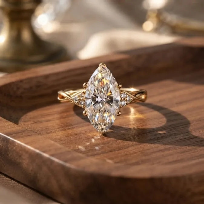 Classic Marquise Cut Solitaire Ring with Infused Twist Band--Last Day Sale-90% OFF🔥