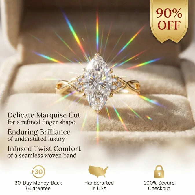Classic Marquise Cut Solitaire Ring with Infused Twist Band--Last Day Sale-90% OFF🔥