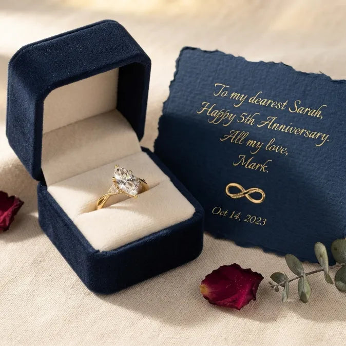 Classic Marquise Cut Solitaire Ring with Infused Twist Band--Last Day Sale-90% OFF🔥