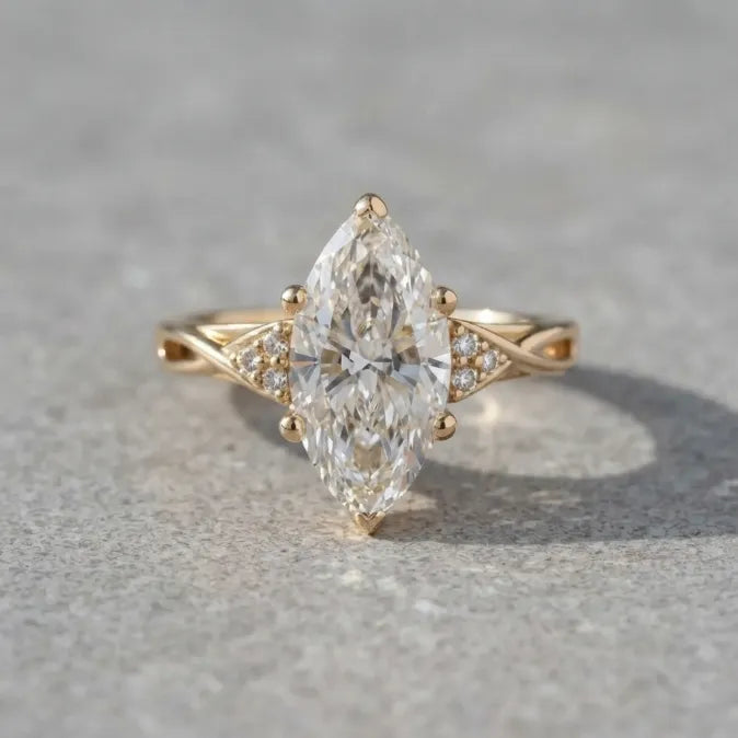 Classic Marquise Cut Solitaire Ring with Infused Twist Band--Last Day Sale-90% OFF🔥