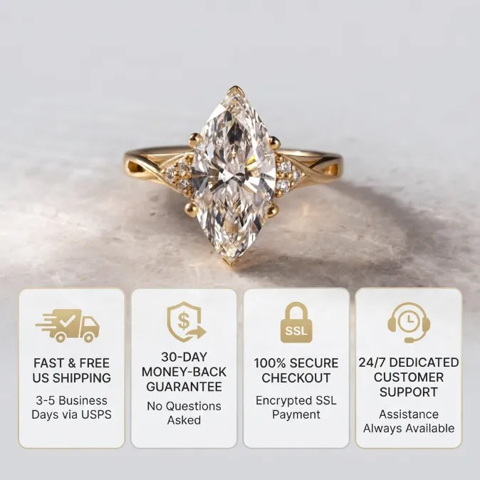Classic Marquise Cut Solitaire Ring with Infused Twist Band--Last Day Sale-90% OFF🔥
